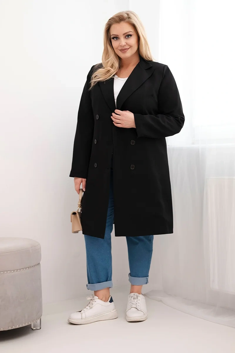 Kesi Plus Size dvojradový dámsky kabát čierny