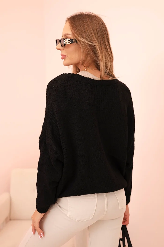 Kesi Włoski Women&#039;s sweater with a V-neck and buttons black