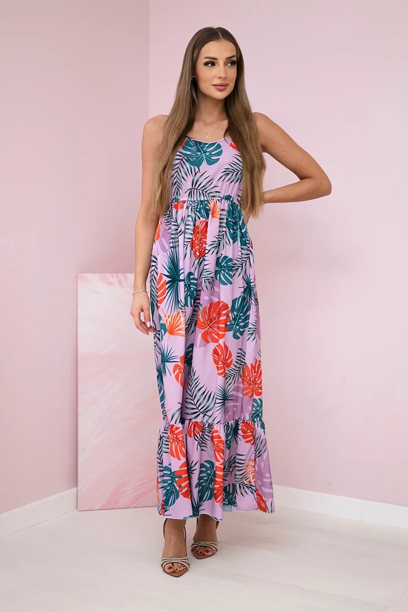 Dress with a purple leaf motif