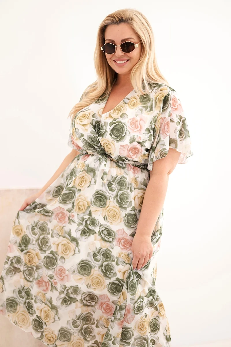 Kesi Włoski plus-size květinové šaty khaki