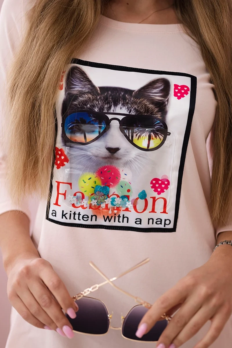 Cat Graphics Dress 3D Powder Pink
