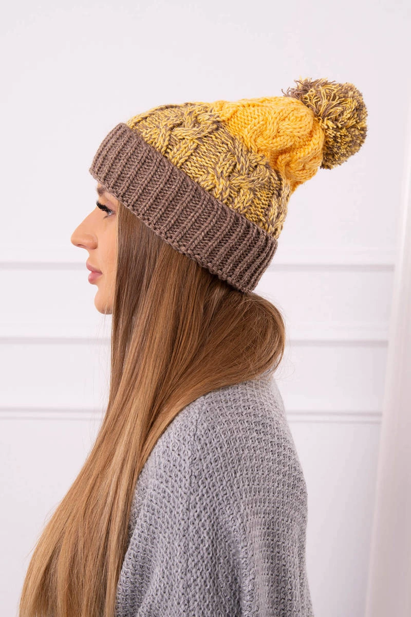 Kesi Cap with a pompom Abigail K326 turquoise+yellow