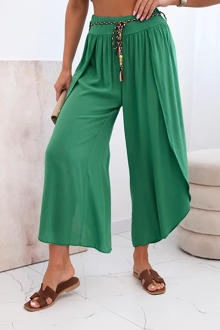 Kesi Włoski Women's viscose trousers with leg slit green
