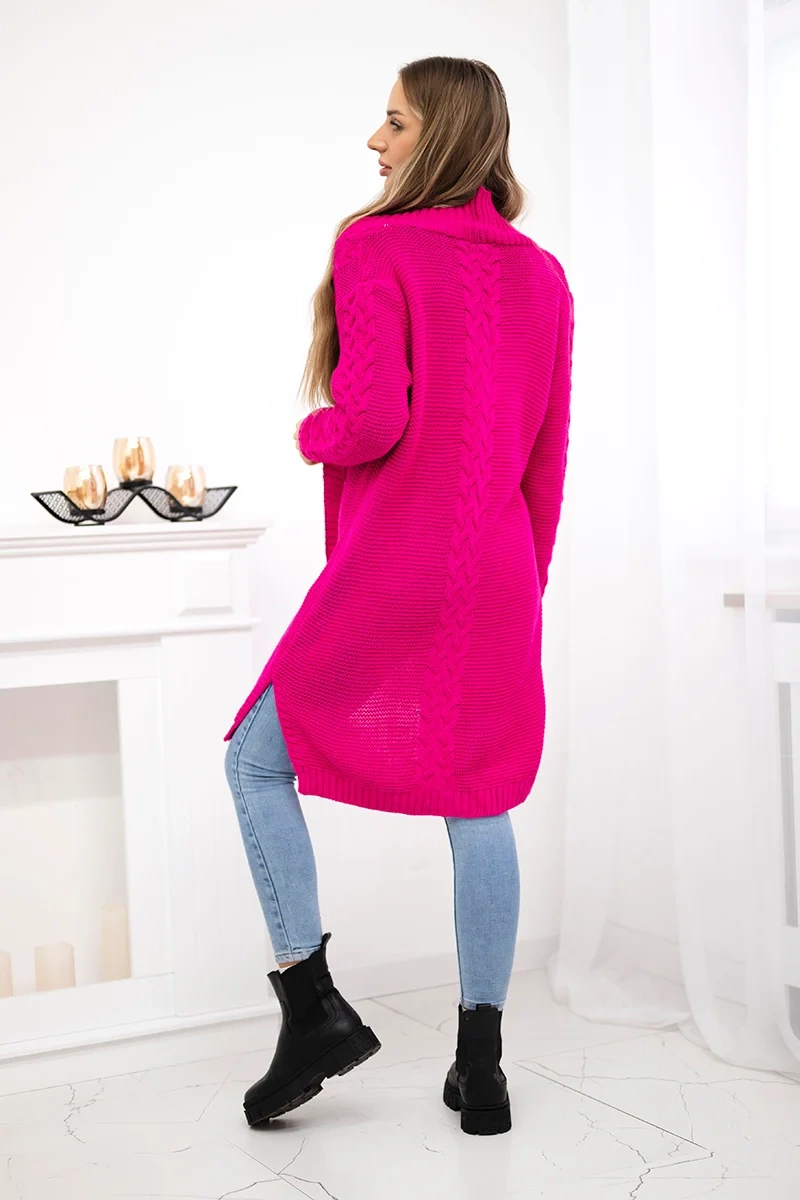 Cardigan sweater braided in fuchsia color