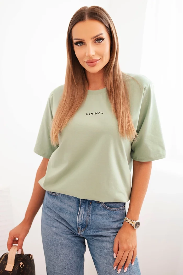 Polski Womens cotton printed blouse Minimal dark mint