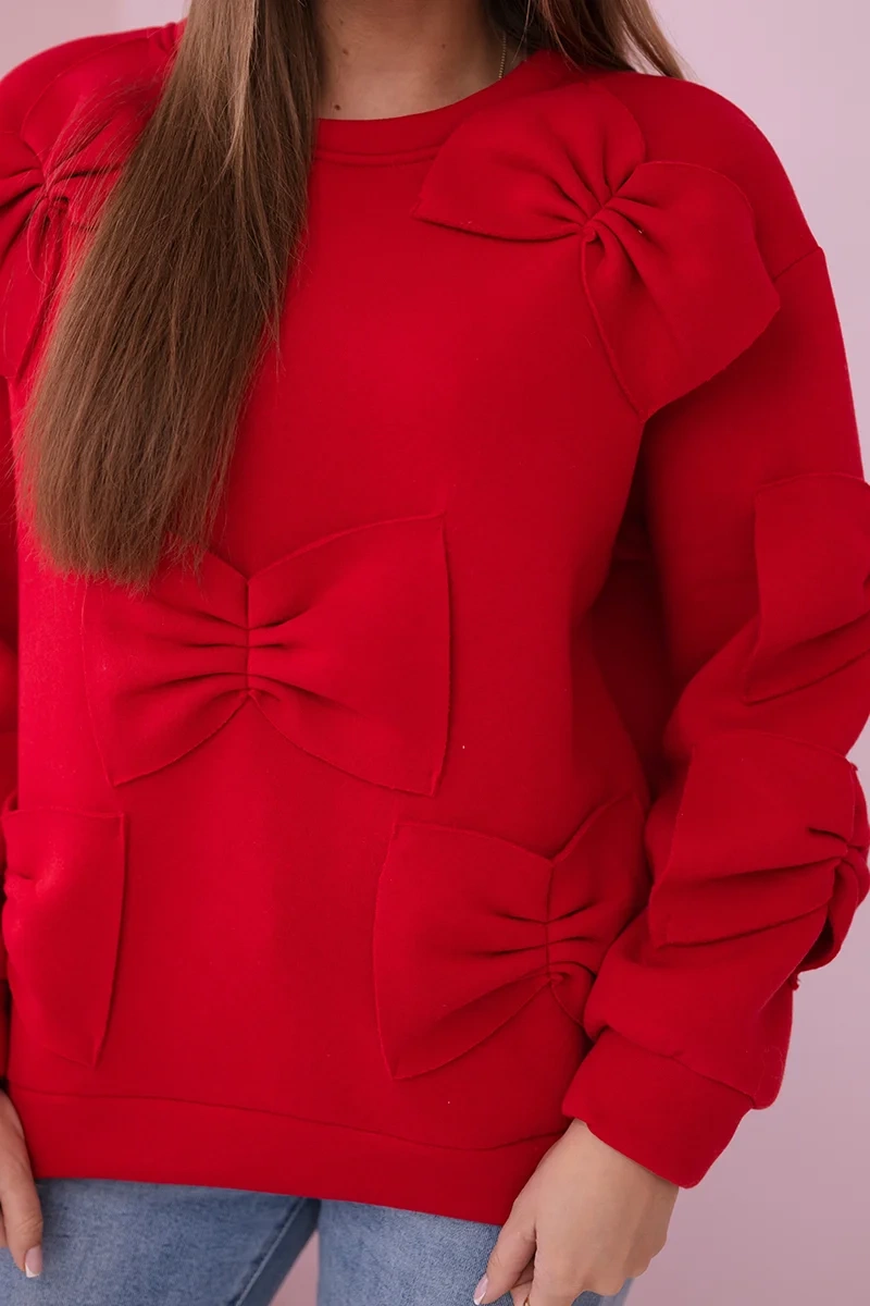 Insulated sweatshirt with decorative bows in red