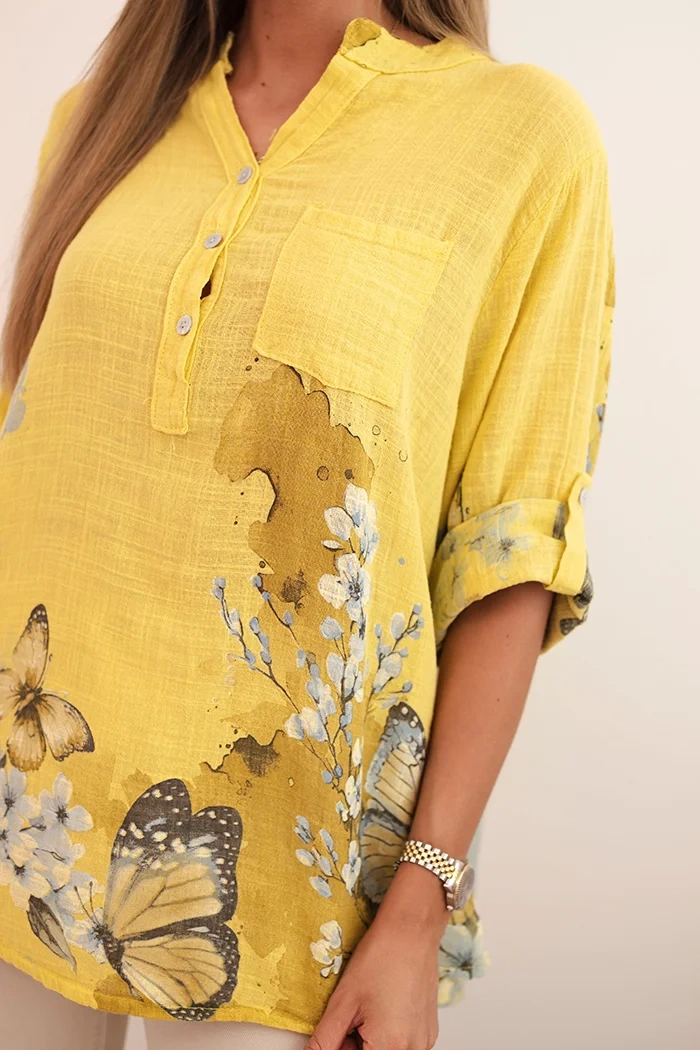 Kesi Włoski Women's cotton shirt with button and pocket kiwi