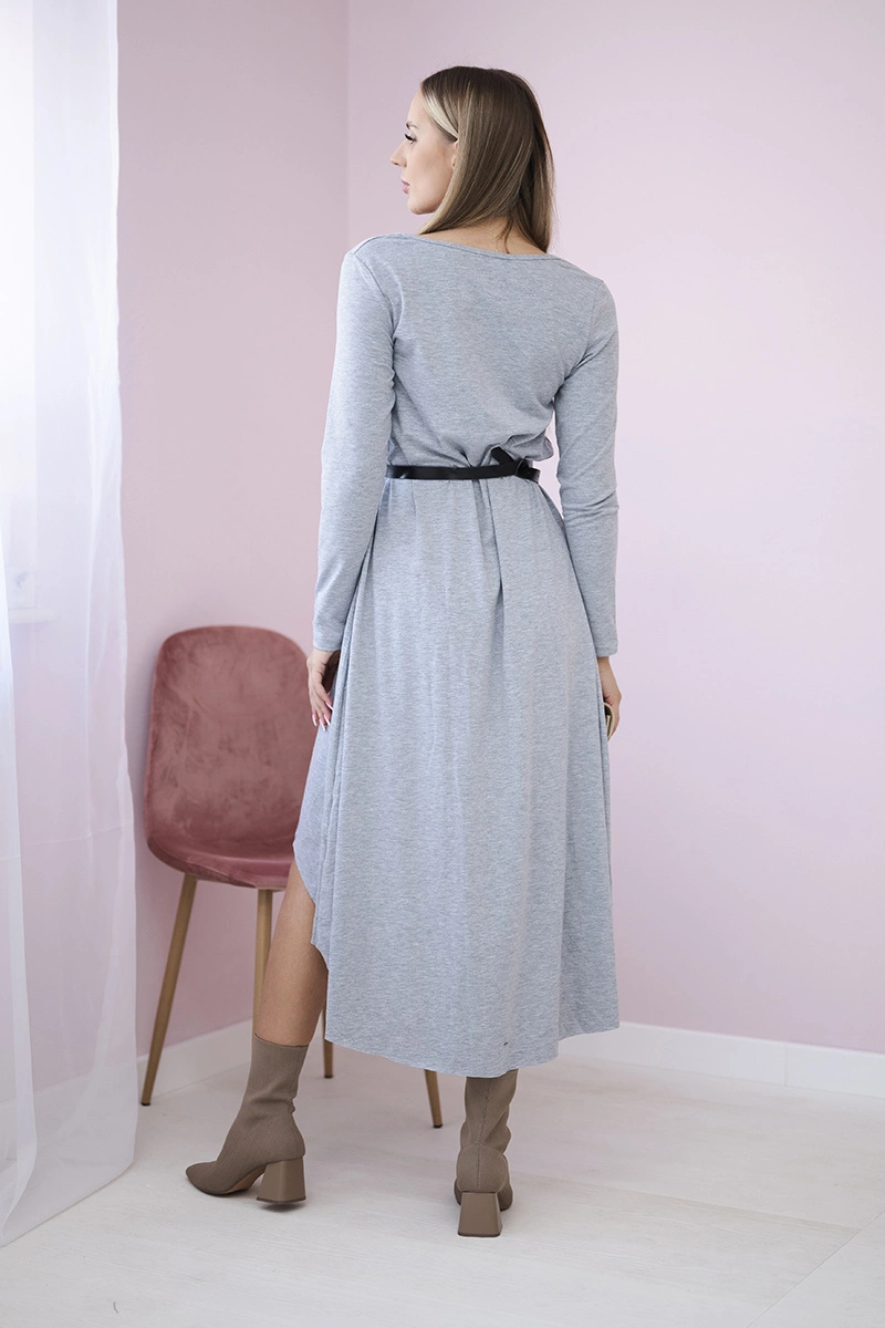Dress with decorative belt and gray inscription