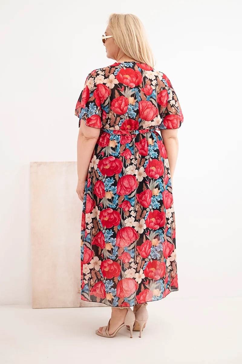 Dámske plus size kvetinové šaty s opaskom