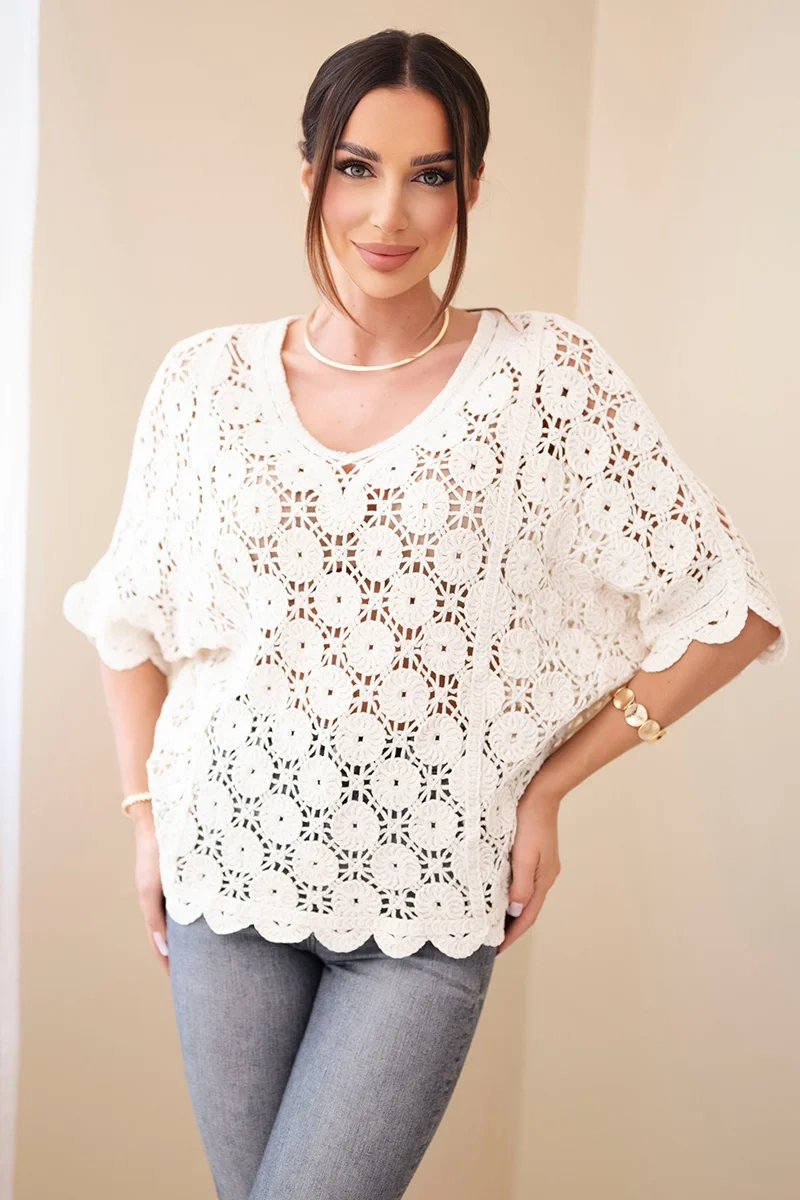 Дамски ажурен летен пуловер Kesi Włoski