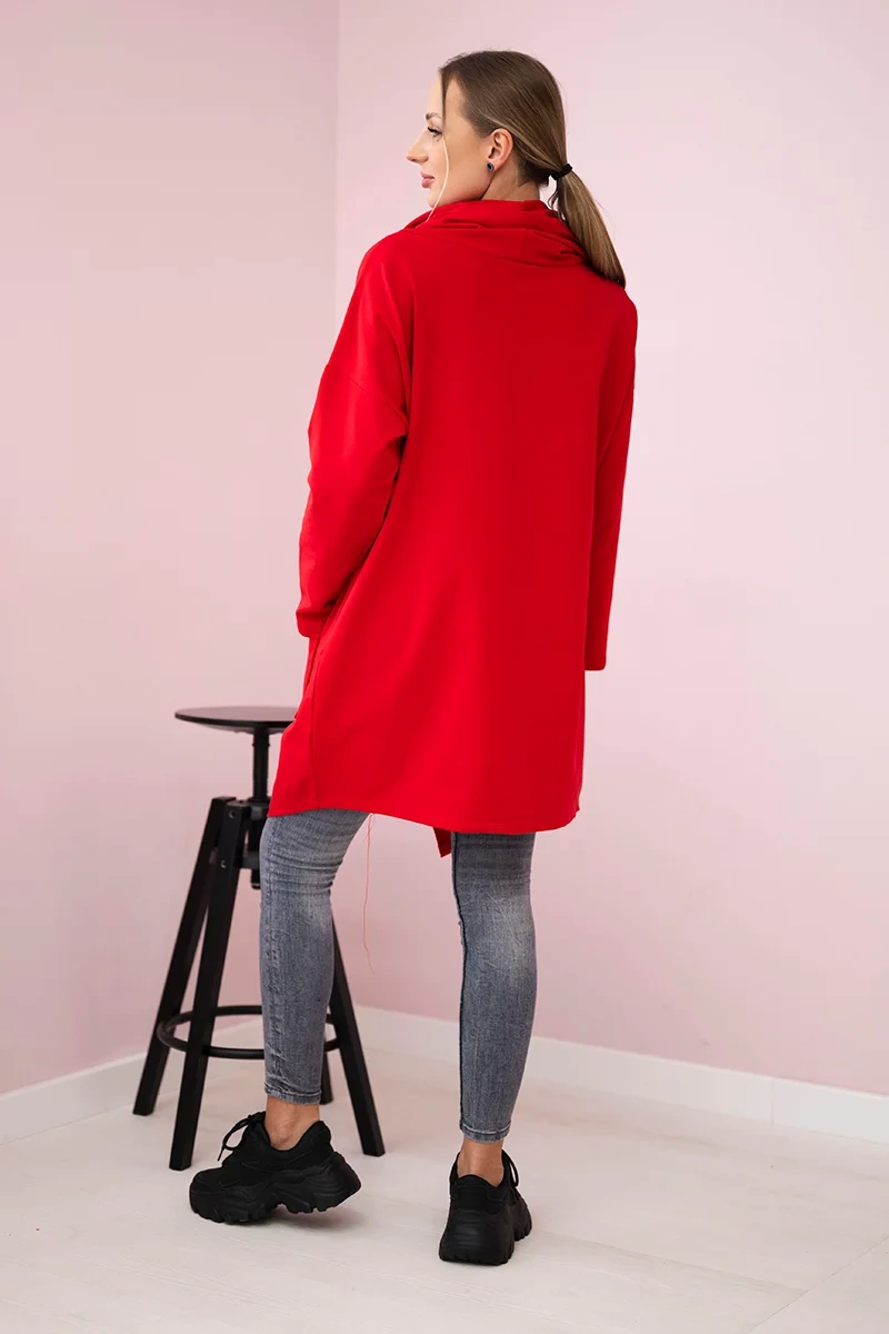 Tunic with a clutch on the front Oversize red