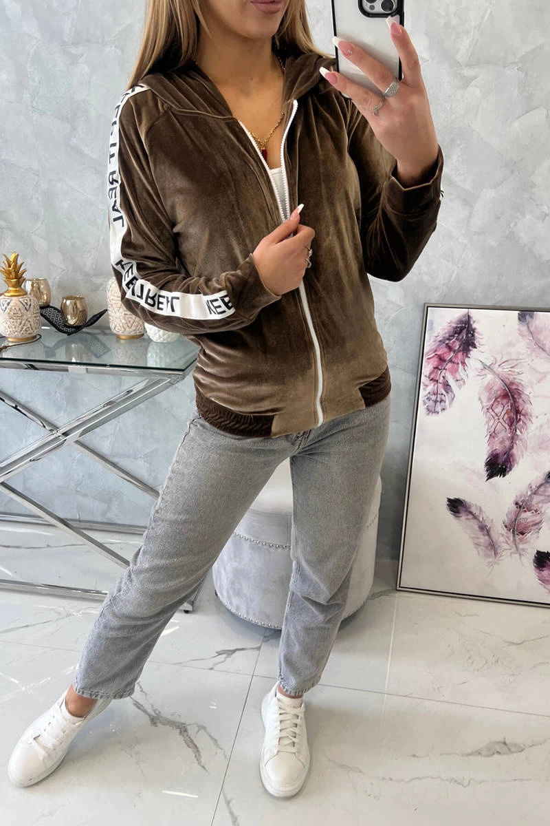 Kesi Velor sweatshirt with a hood brown