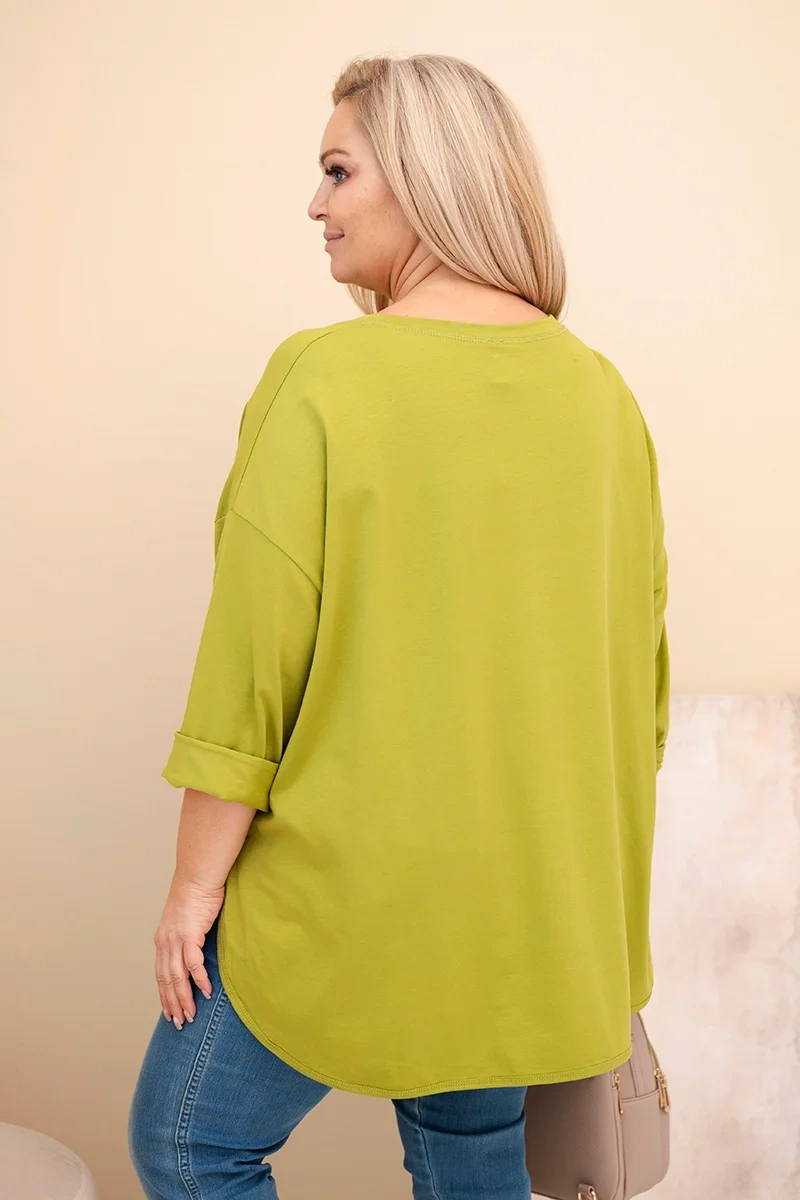 Kesi Włoski Dámska blúzka Plus Size z bavlnou s vreckom a podhodeným rukávom olivová
