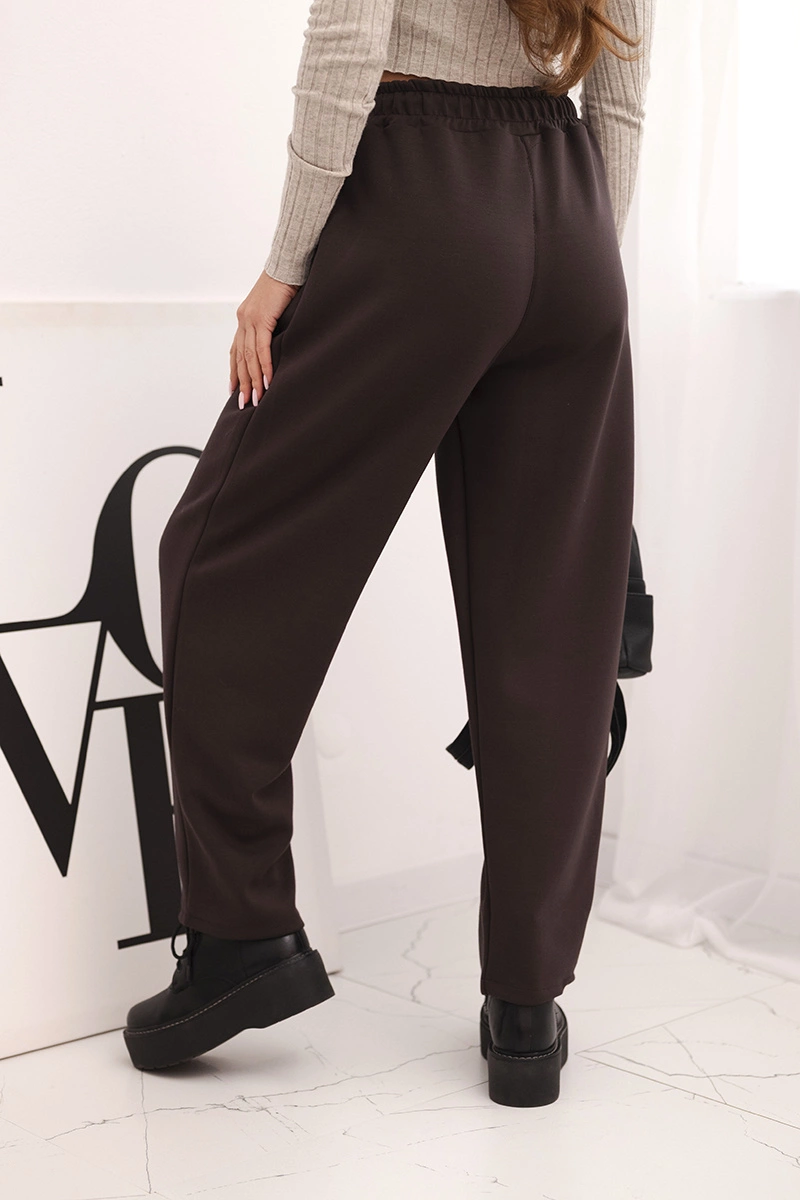 Kesi Włoski Elegant women's high-waisted trousers with a tie at the waist brown