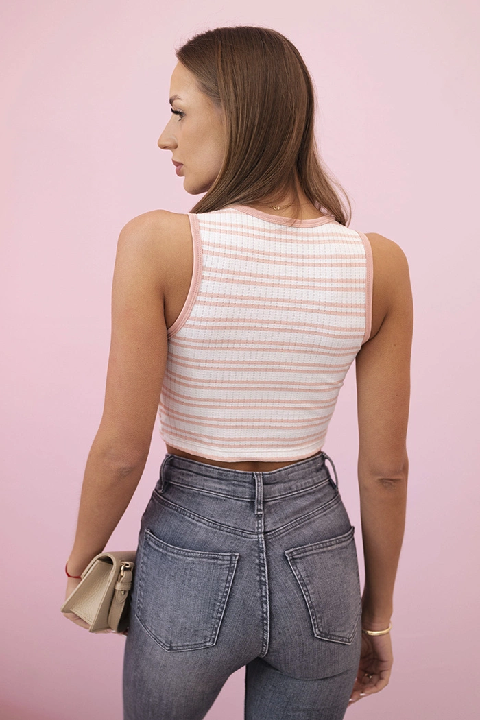 Kesi Women's cotton top with a neckline and gold accent powder pink