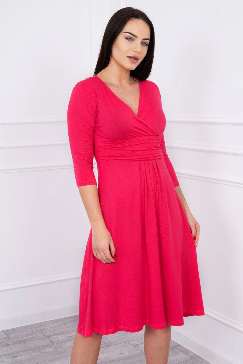 marka niezdefiniowana Dress with cut-off under the bust, 3/4 sleeves fuchsia