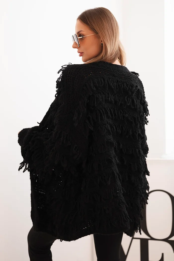 Kesi Włoski Women's cardigan with fringes and a loose fit black