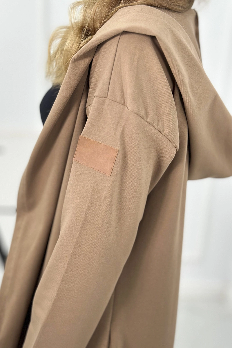 Long cardigan with camel hood