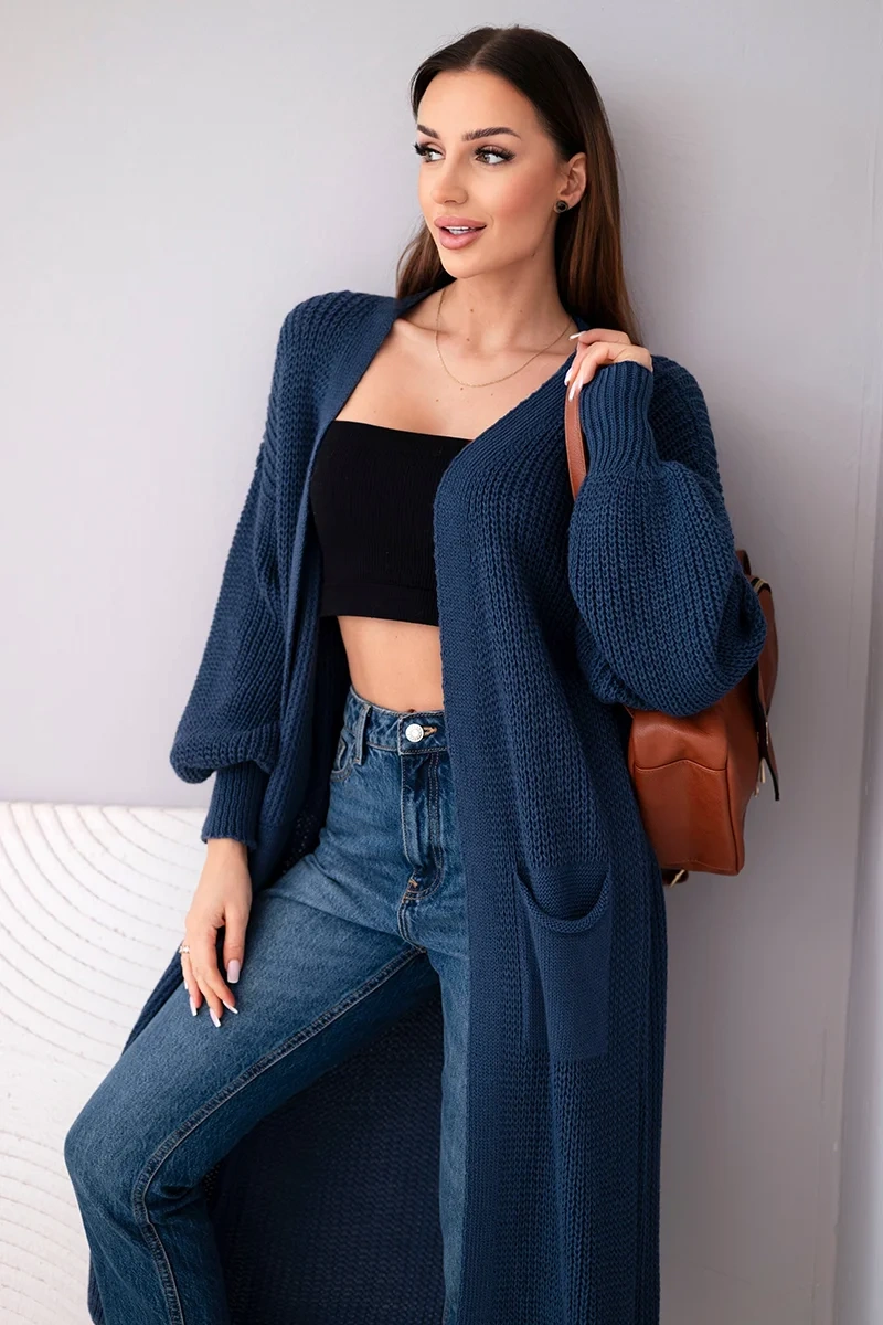 Kesi Włoski Dlhý sveter kardigán tmavo denimový jeansový