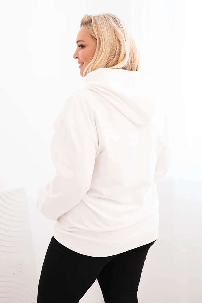 Kesi Włoski Women's Plus Size Loop Sweatshirt with Hood and Kangaroo Pocket white