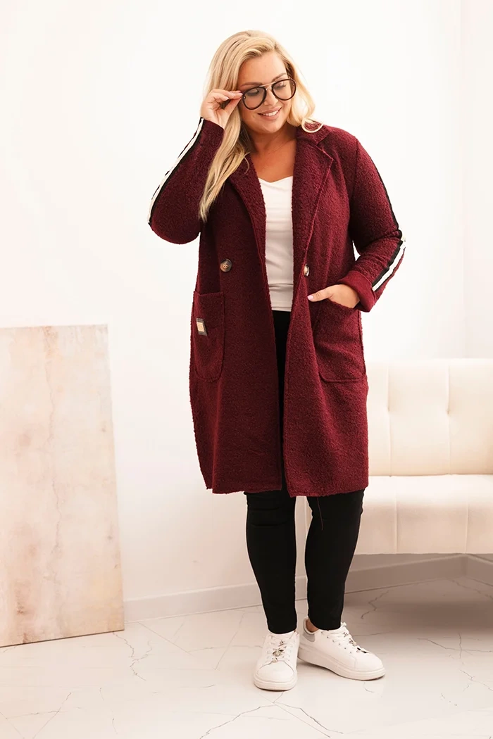 Kesi Włoski Plus Size women's coat made of faux shearling with pockets burgundy