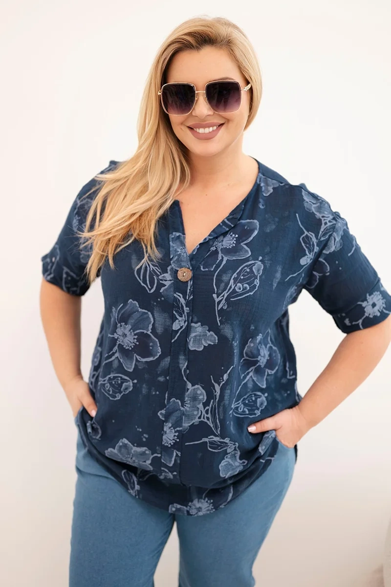 Dámská plus-size halenka s květinovým vzorem