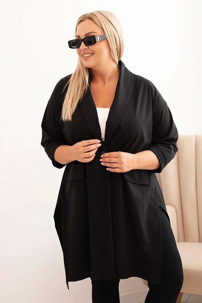 Kesi Włoski Plus Size women&#039;s Punto cardigan with cotton buttoned black