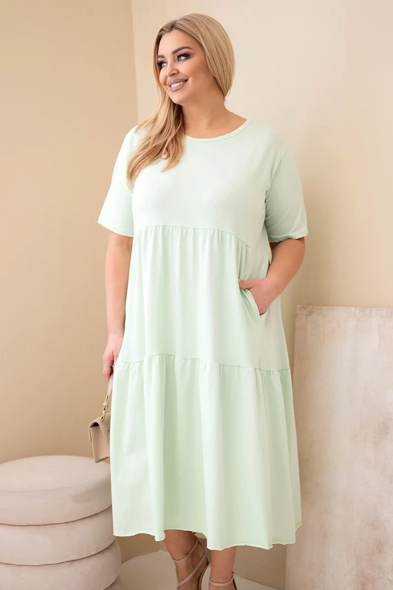 Plus size bavlněné šaty s krátkým rukávem a volánem