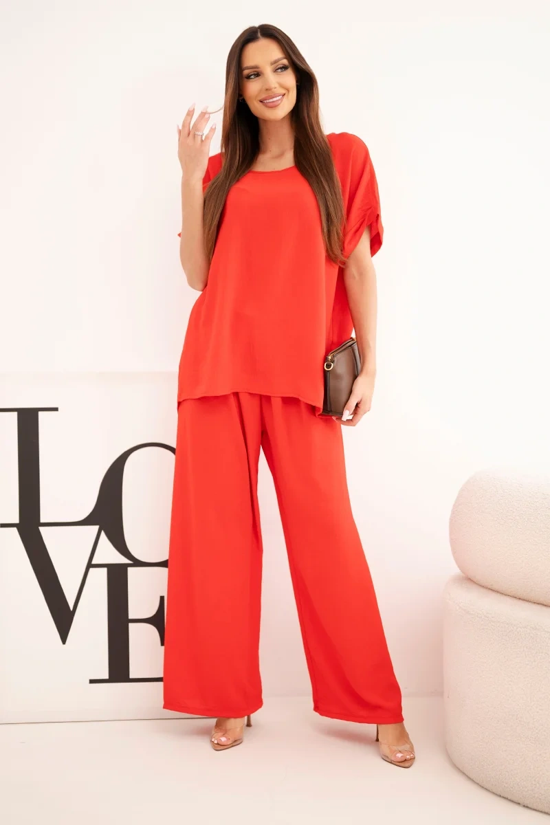 Kesi dámsky plus-size set, blúza a široké nohavice, červené
