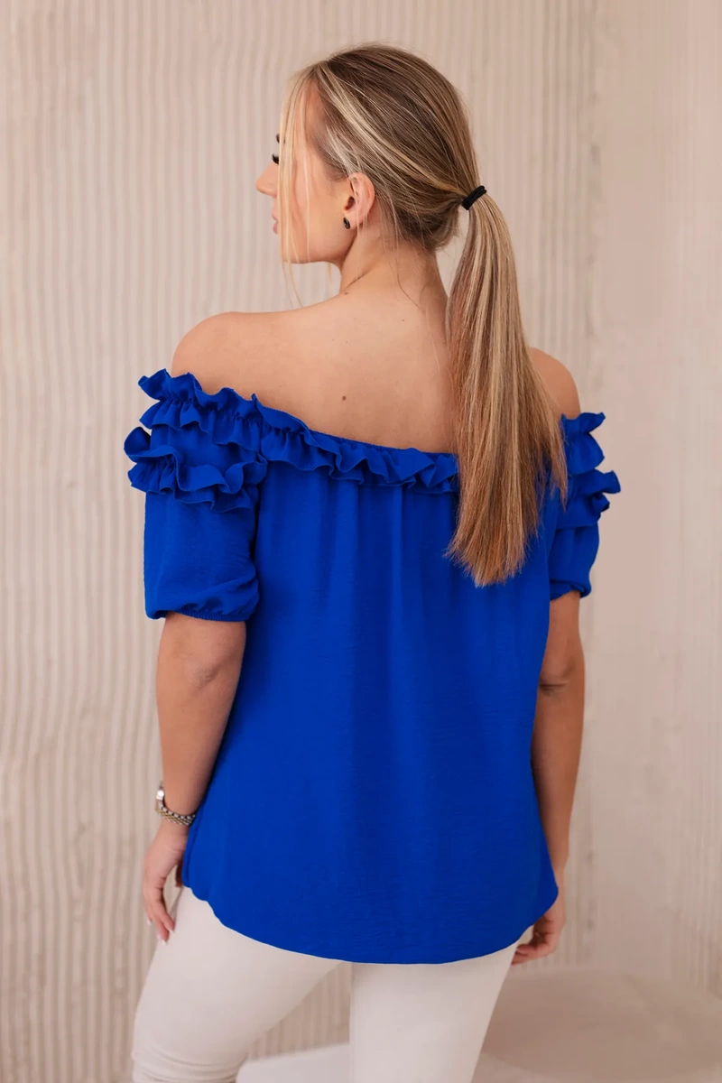 Spanish blouse with a small ruffle cornflower blue