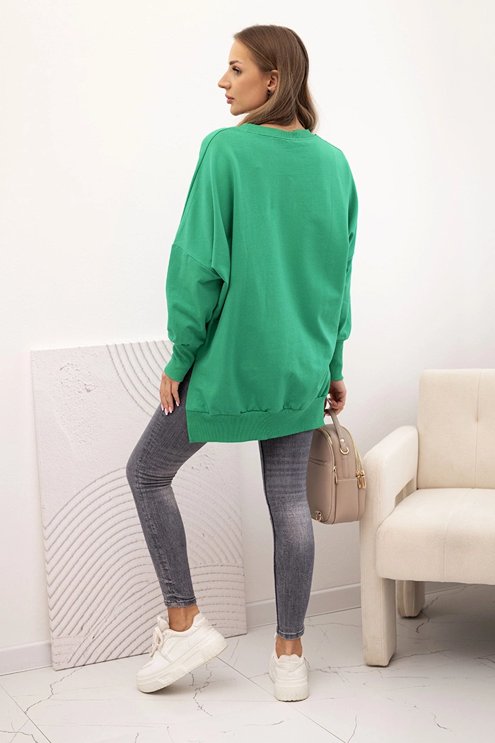 Kesi Women&#039;s cotton sweatshirt with a wide ribbed hem green