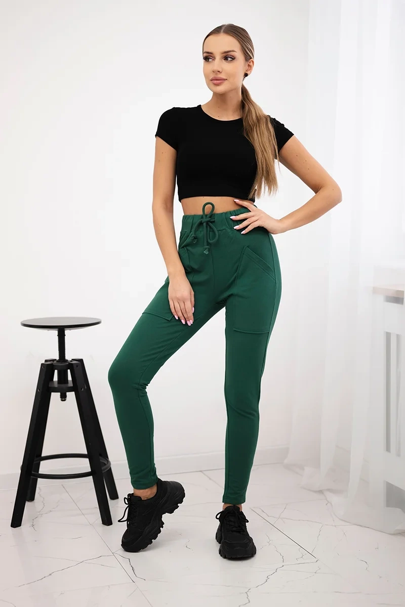 Sweatpants with waist tie dark green