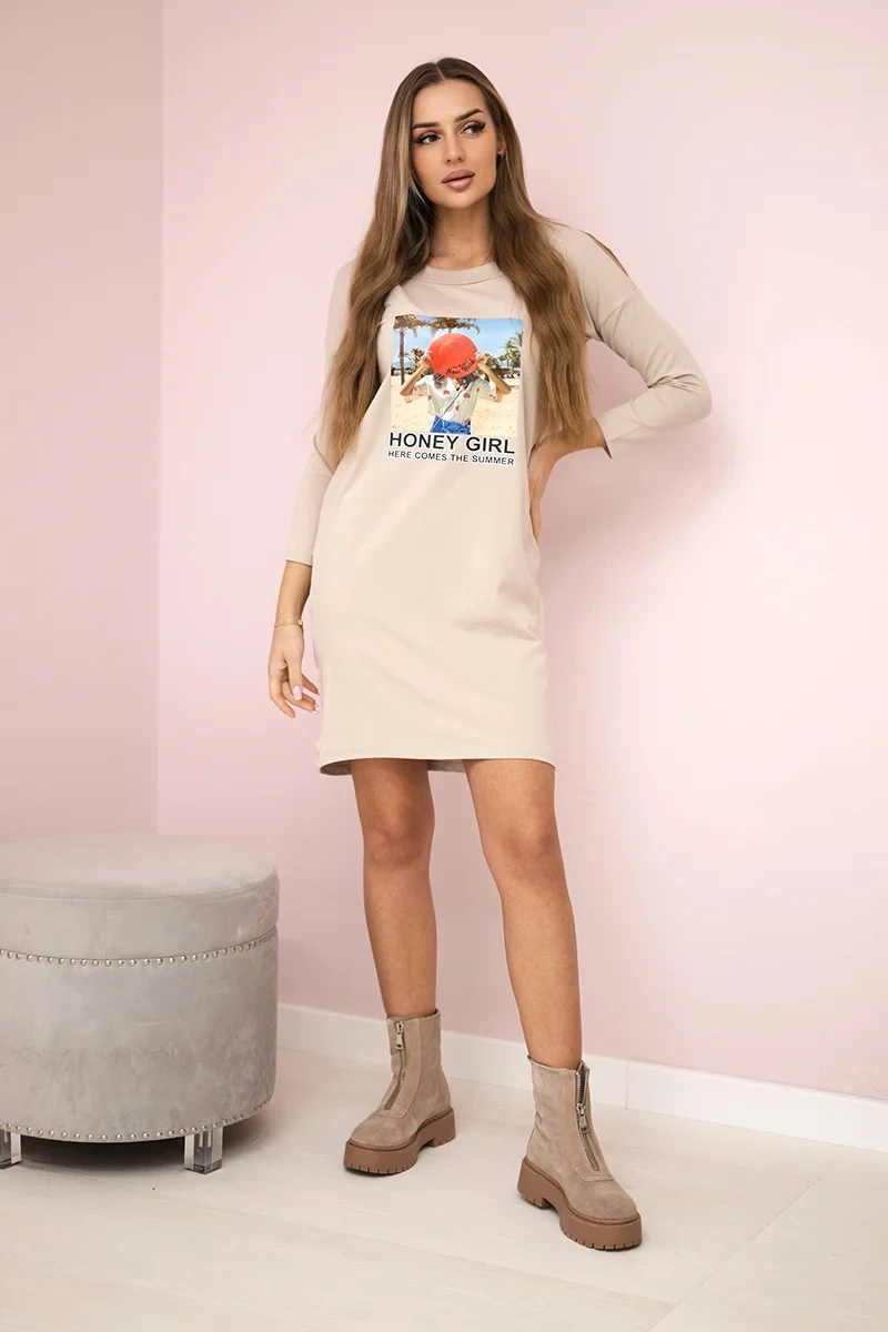 Honey girl beige print dress