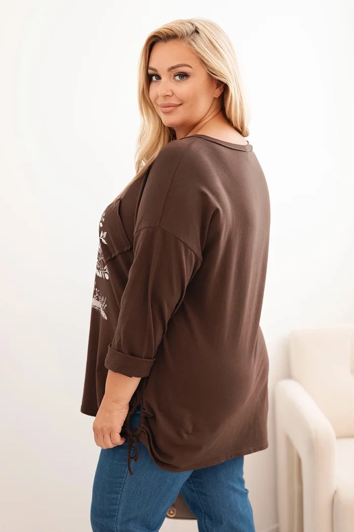 Kesi Włoski Women's Plus Size cotton blouse with tree print brown