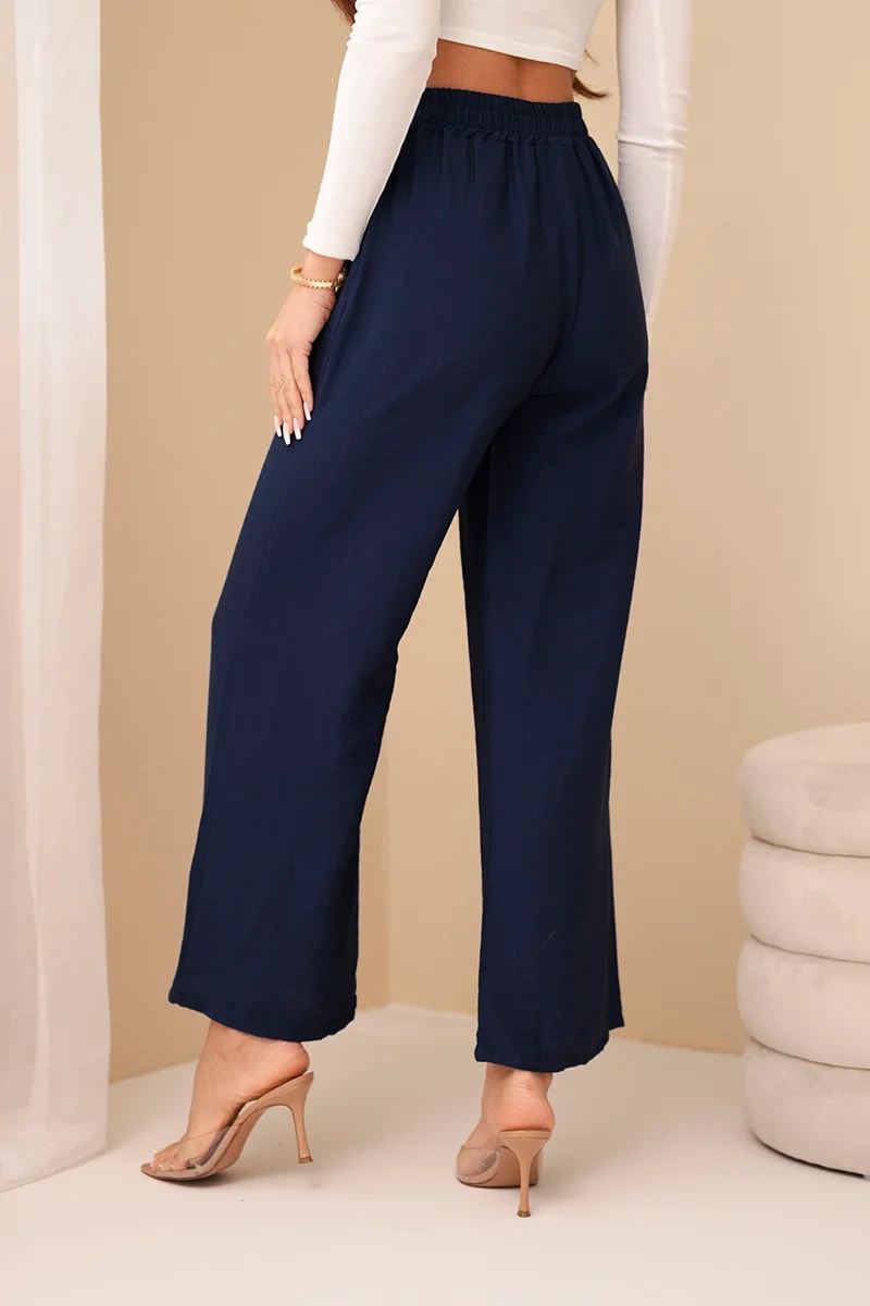 Wide viscose trousers Navy blue