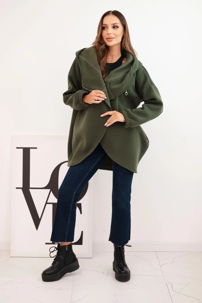 Kesi Włoski Women's insulated hoodie with an asymmetric zipper khaki