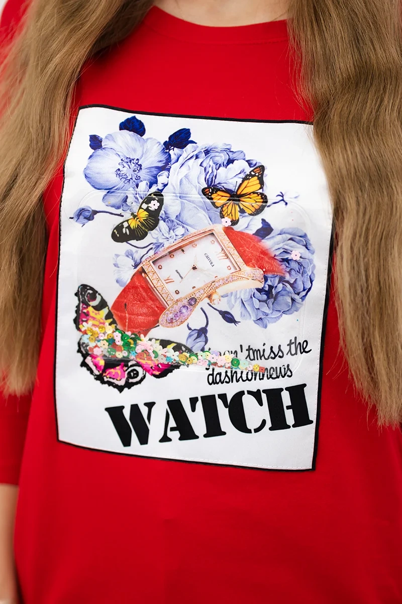Blouse with 3D Watch red graphics