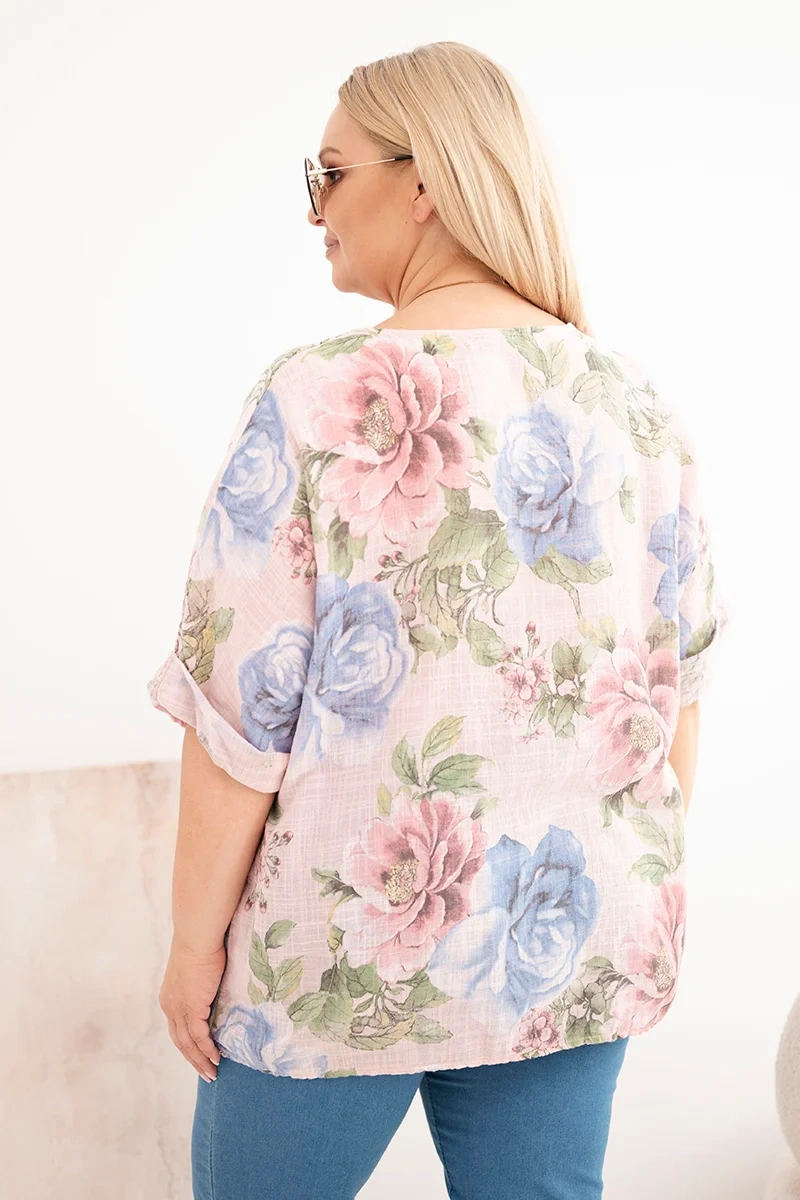 Kesi plus size blúzka s krátkym rukávom, kvetovaná