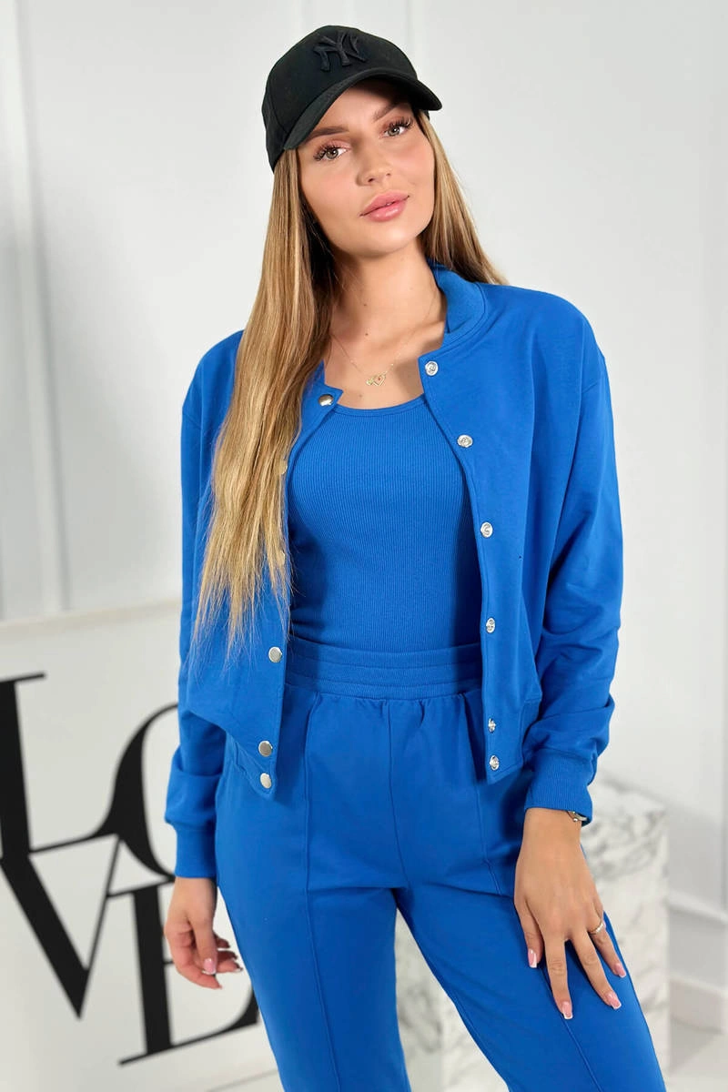 Set 3in1 sweatshirt with press studs + top + trousers cornflower blue