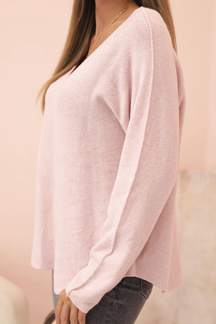 Kesi Włoski Women's sweater with viscose and a V-neck dark dusty pink