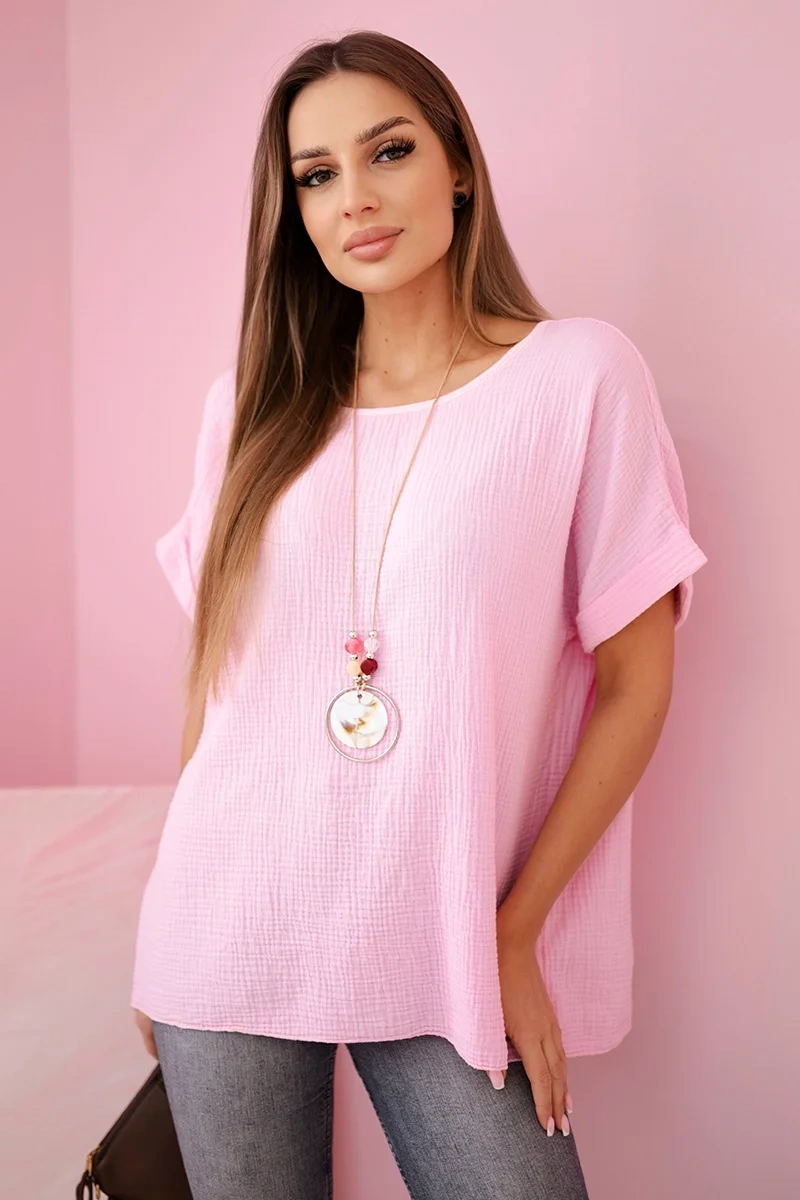 Kesi Włoski Muslin blouse with a necklace candy pink