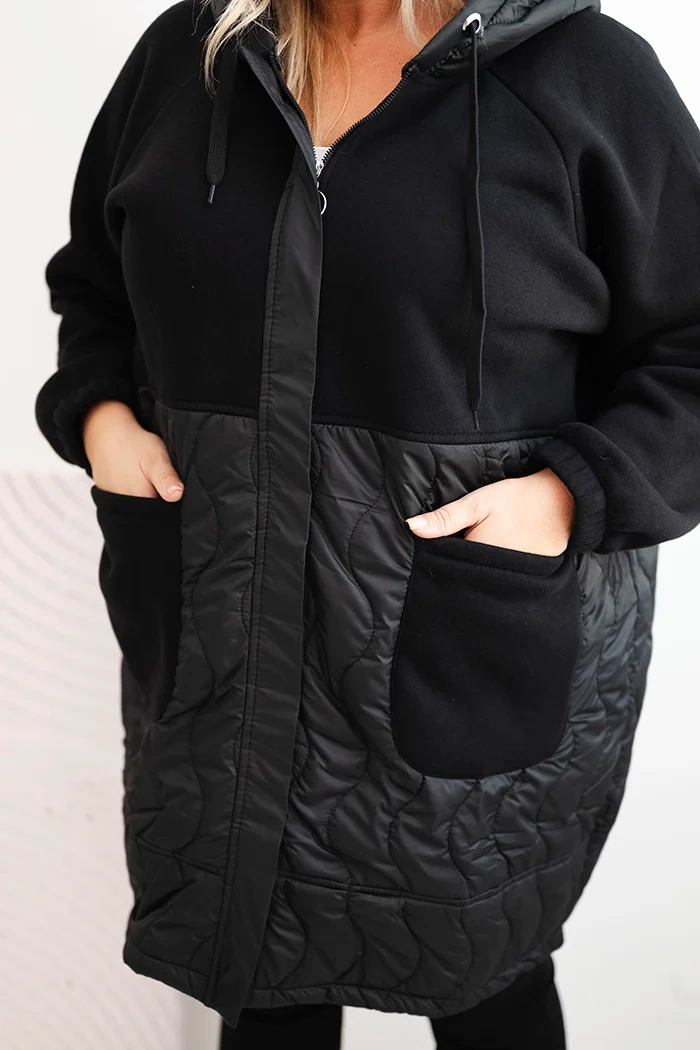 Kesi Women's quilted Plus Size hoodie with large pockets black