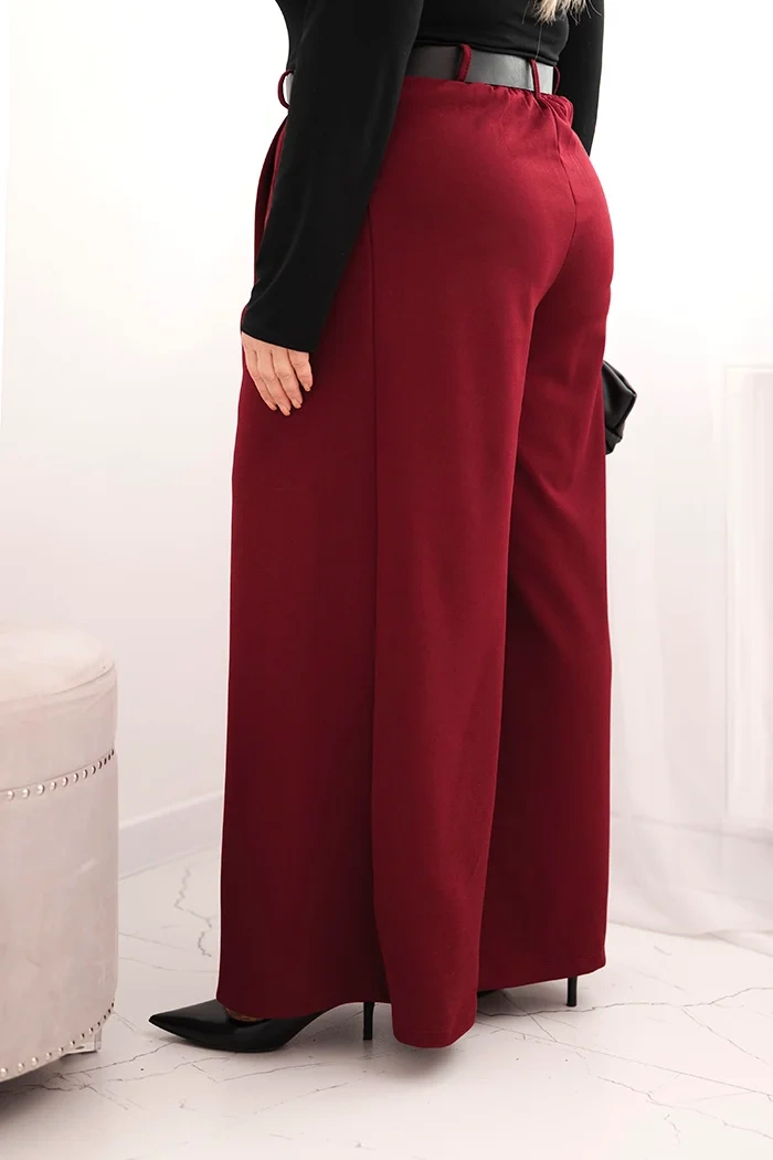 Kesi Włoski Plus Size women's trousers with wide legs and a belt burgundy