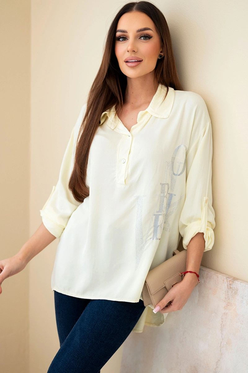 Dámská viskózová halenka s límcem a potiskem