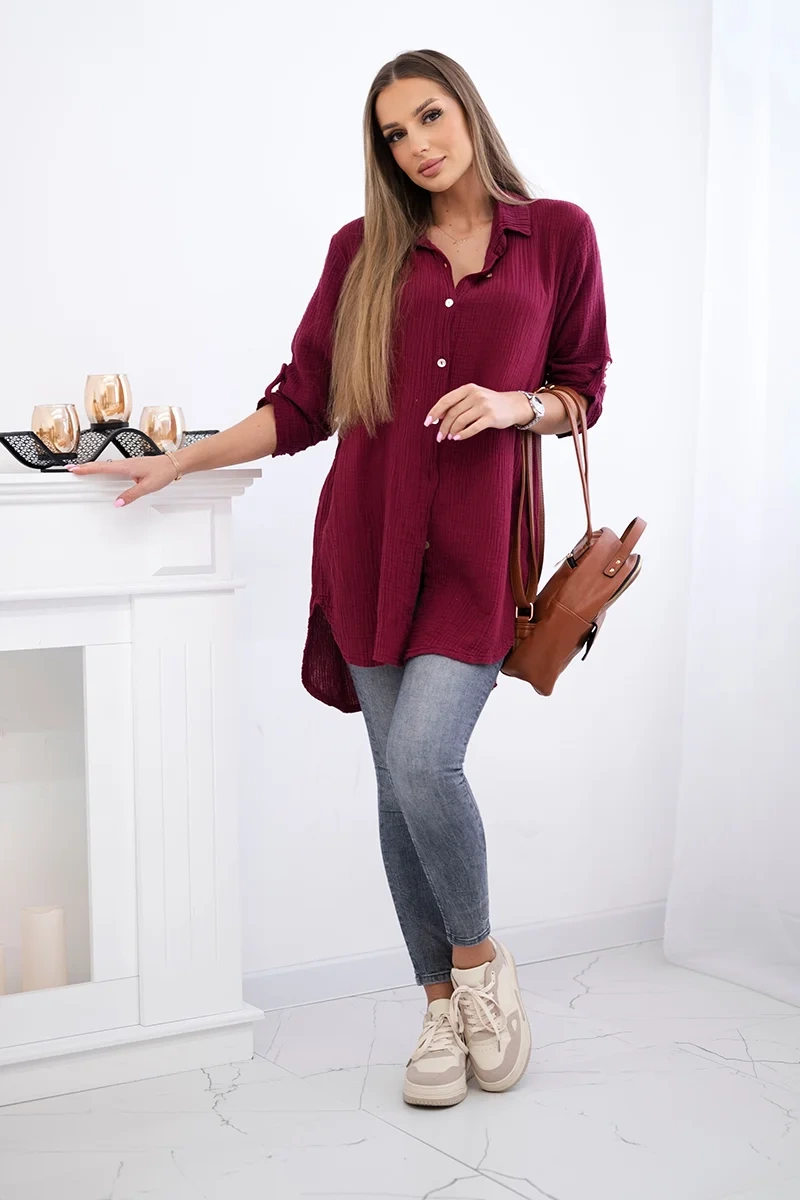 Kesi Włoski Cotton muslin shirt burgundy
