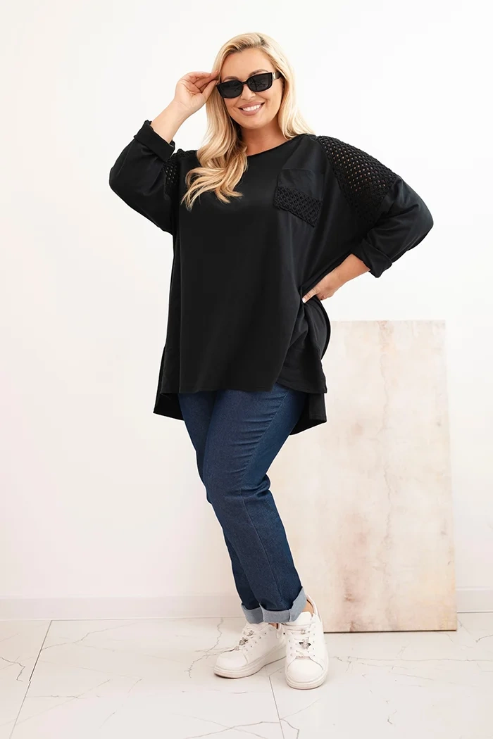 Kesi Włoski Women's Plus Size cotton blouse with print black