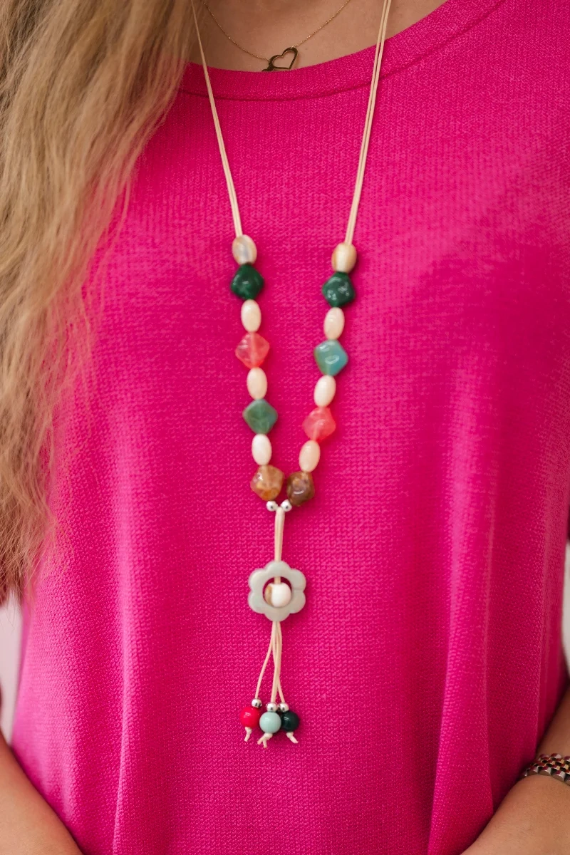 Kesi Włoski Blouse with necklace fuchsia