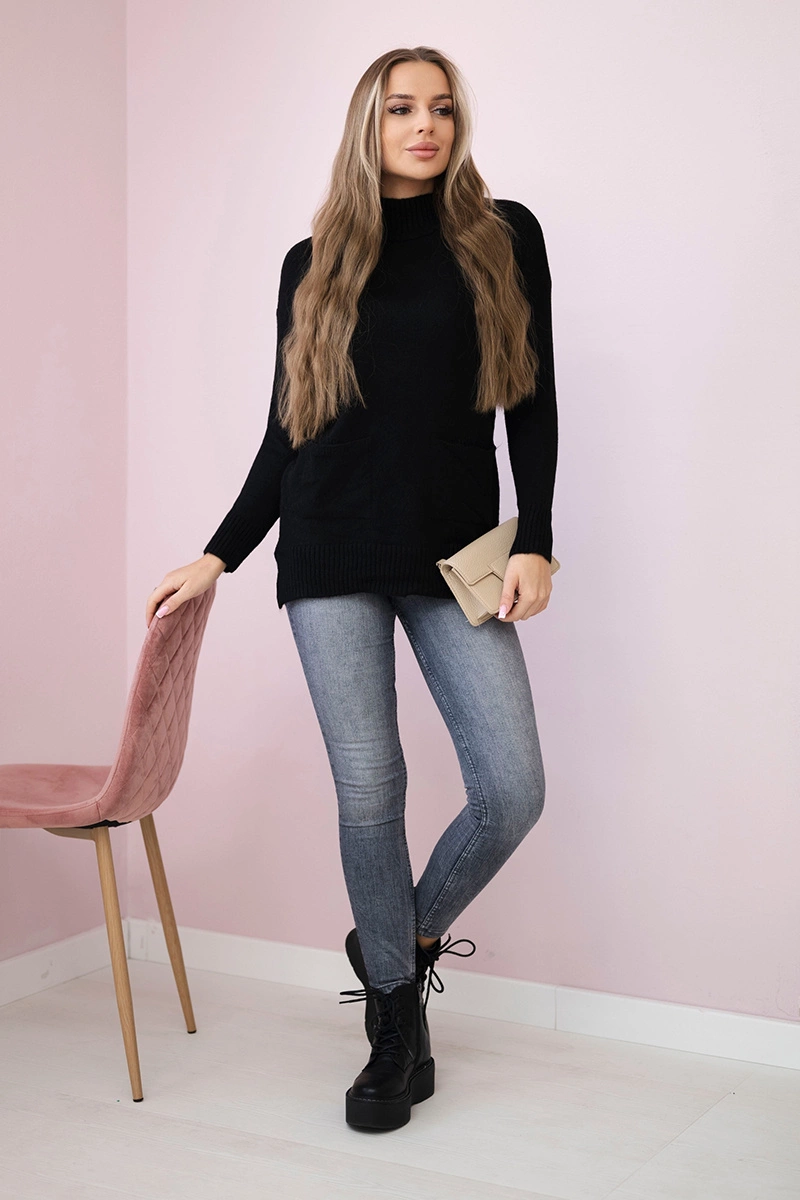 Sweater with stand-up collar black