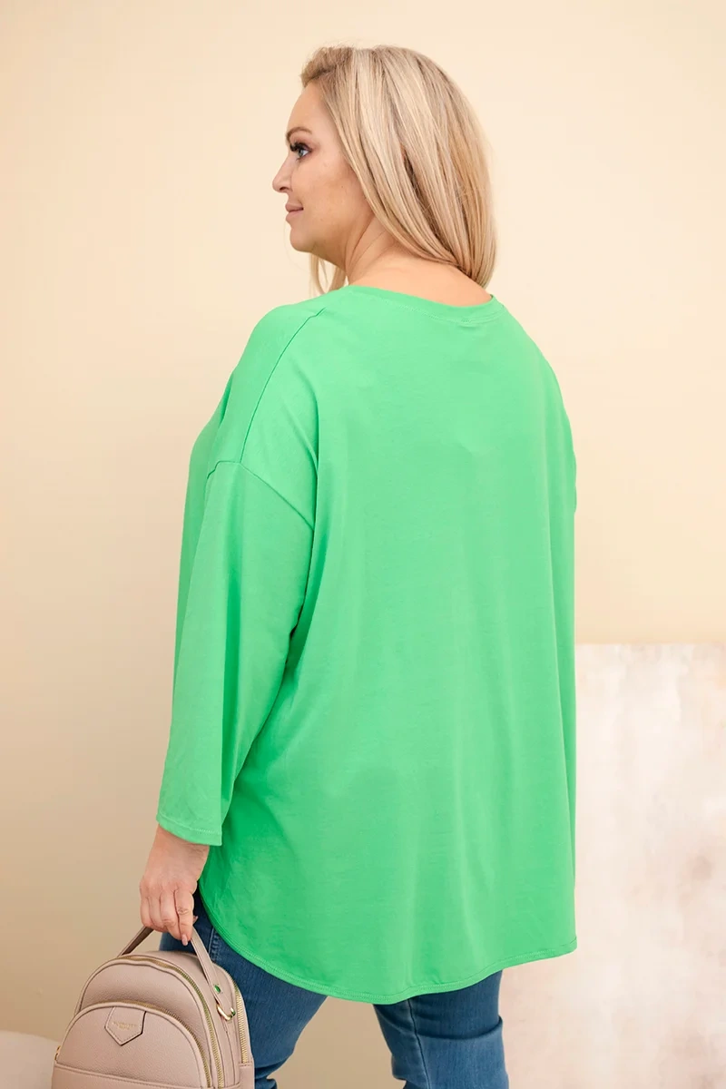Kesi Włoski Dámska blúzka Plus Size s bavlnou, s vreckom a s podhodeným rukávom svetlozelená