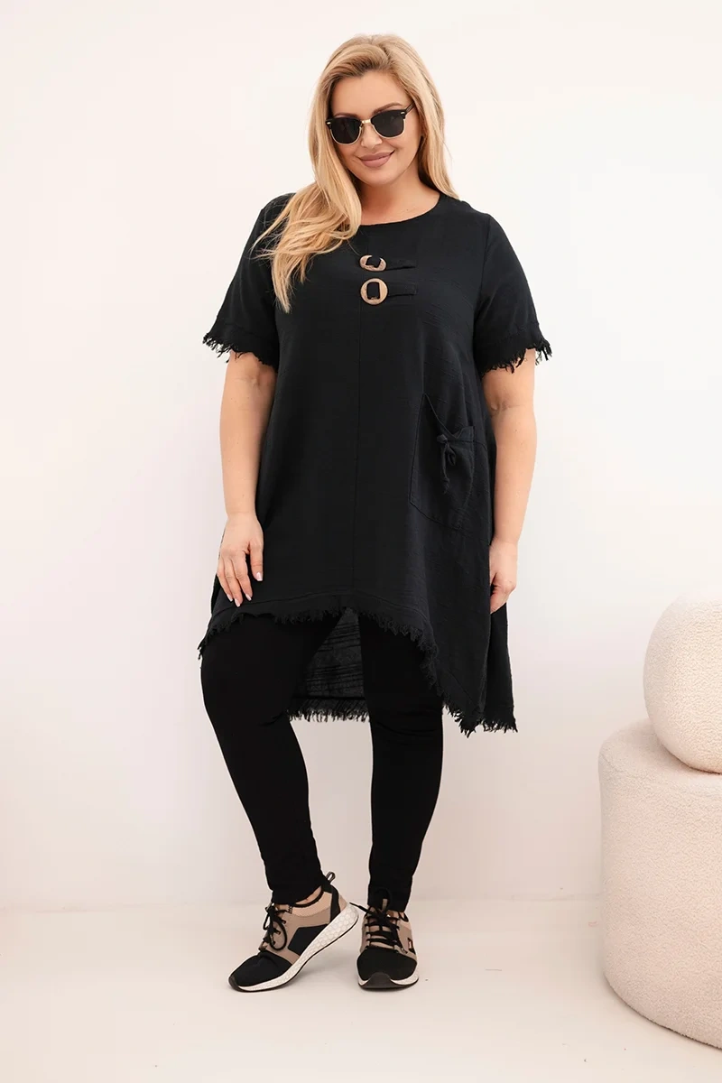 Kesi plus size šaty s vreckom čierne